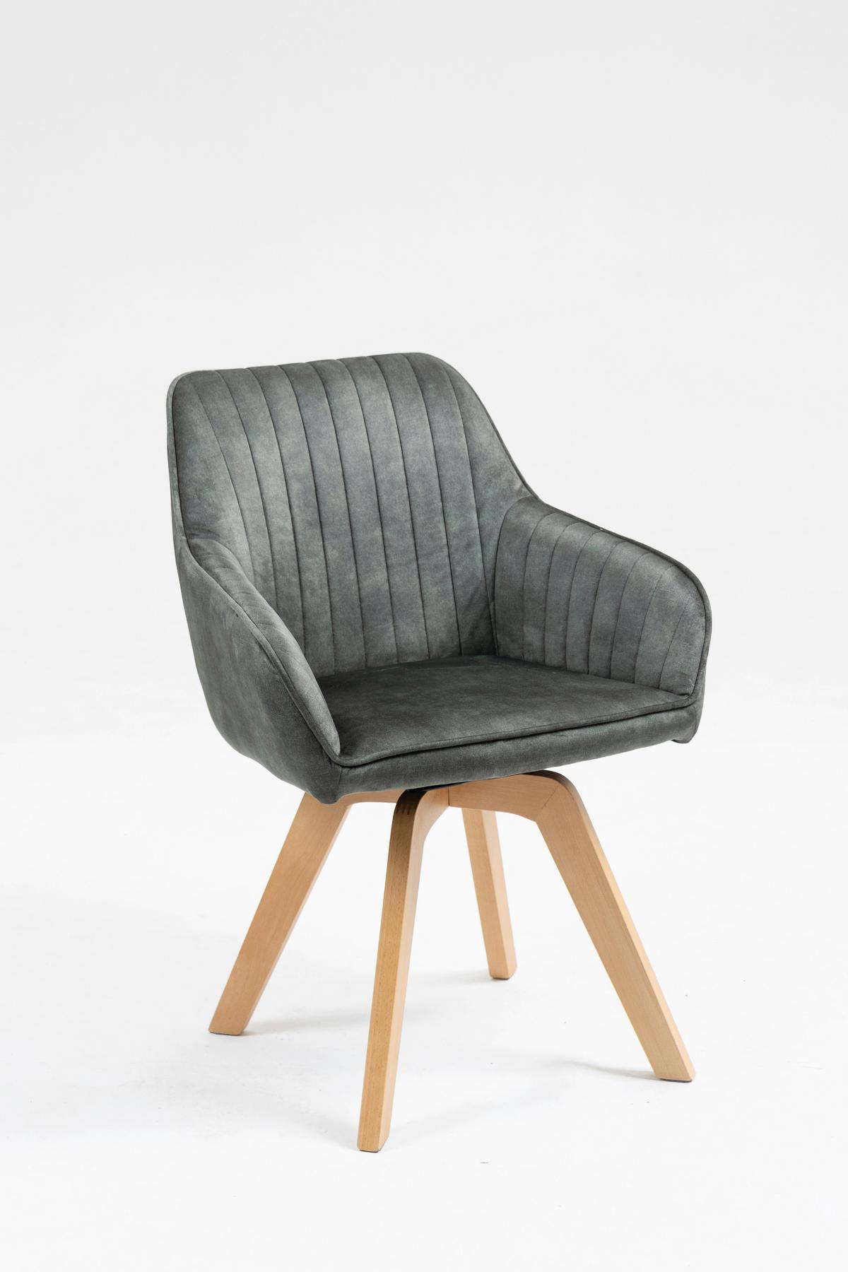 Armlehnstuhl Hanna Dunkelgrün, Sitzfl. 180° Drehb - Dunkelgrün/Buchefarben, KONVENTIONELL, Holz/Textil (63/83/63cm) - MID.YOU