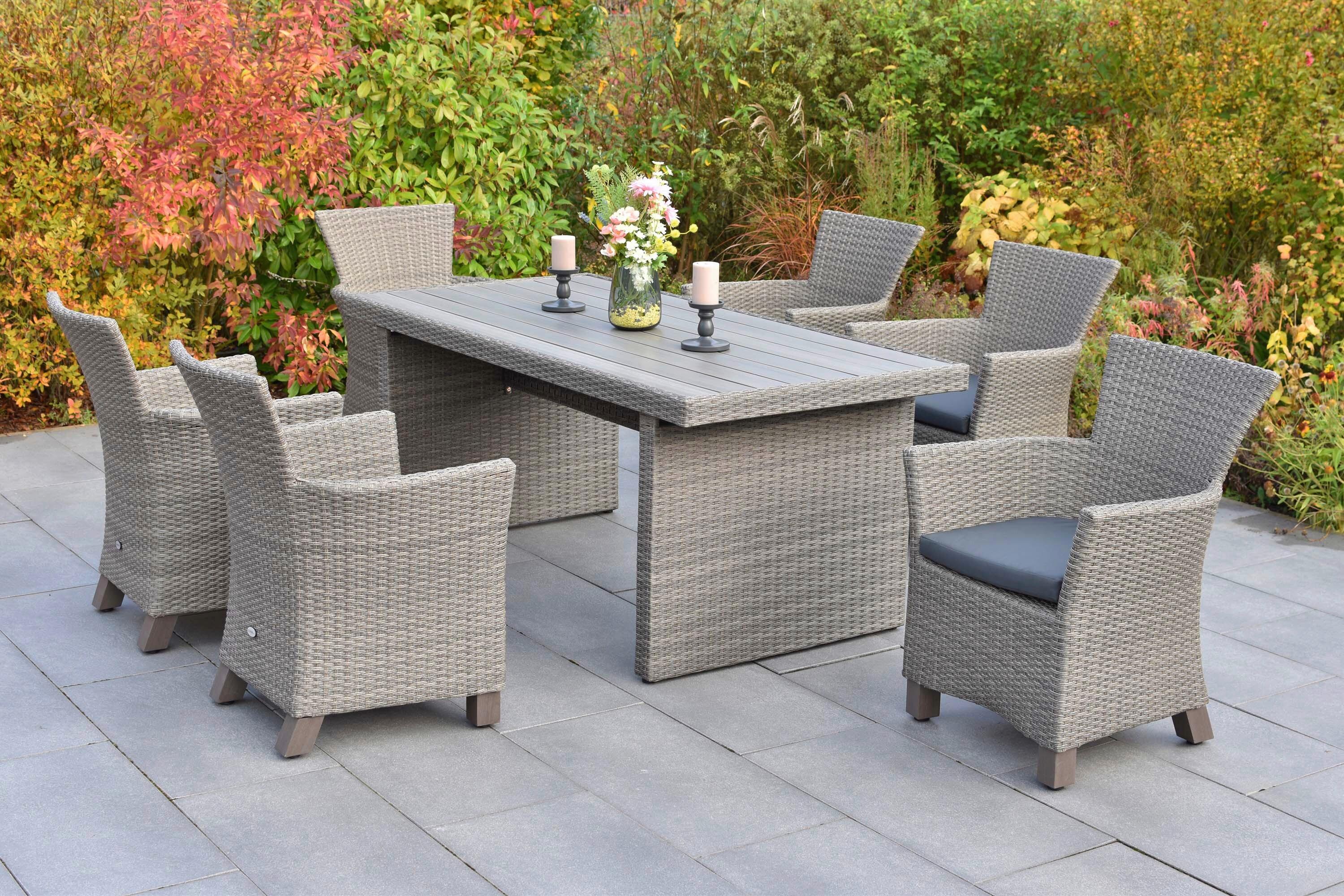 Gartentischgruppe 7tlg. Set - Grau, KONVENTIONELL, Holz/Kunststoff - Gardenson