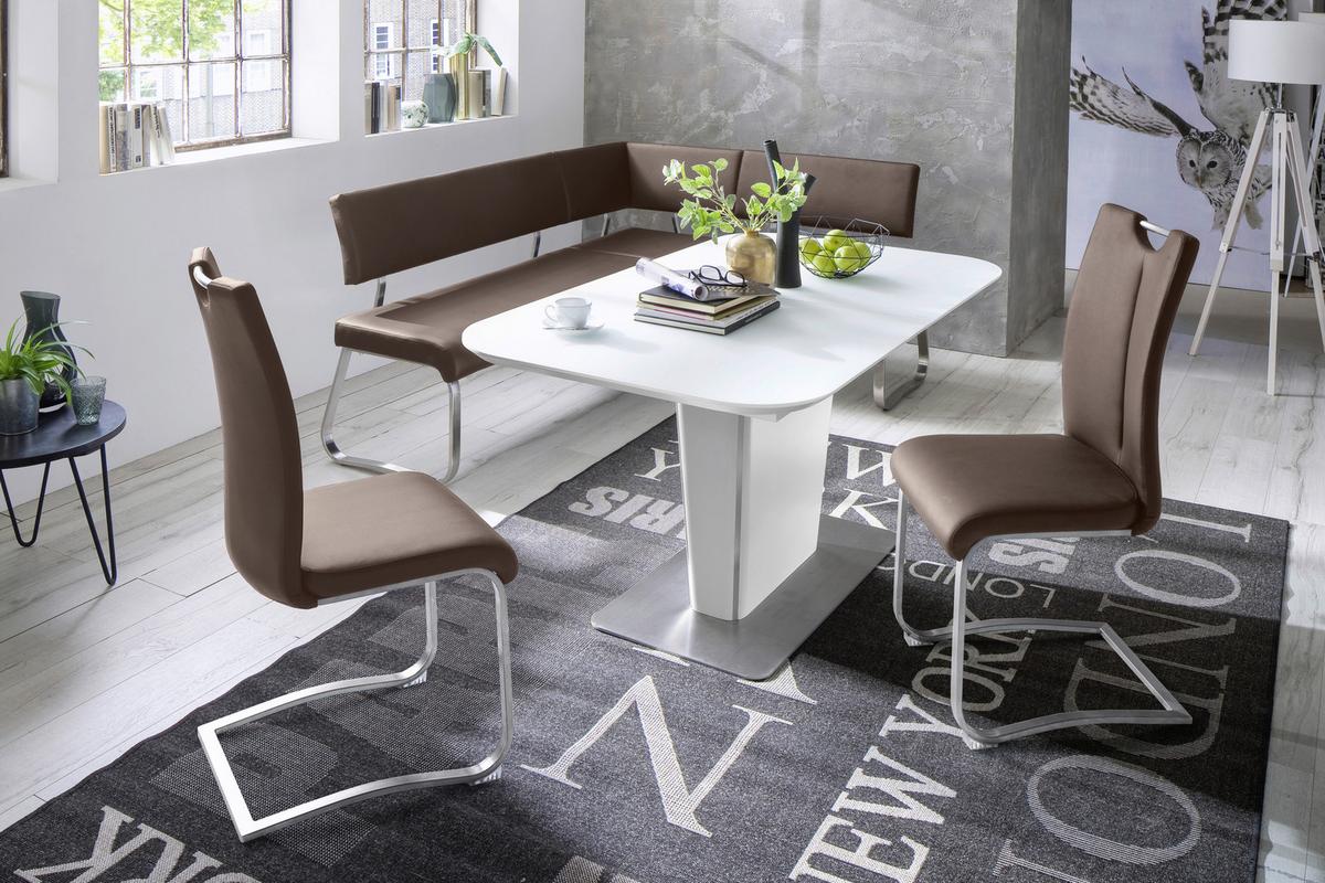 Eckbank Braun Echtleder Arco 200x150 Cm - Edelstahlfarben/Braun, Design, Leder/Metall (200/150cm) - Livetastic