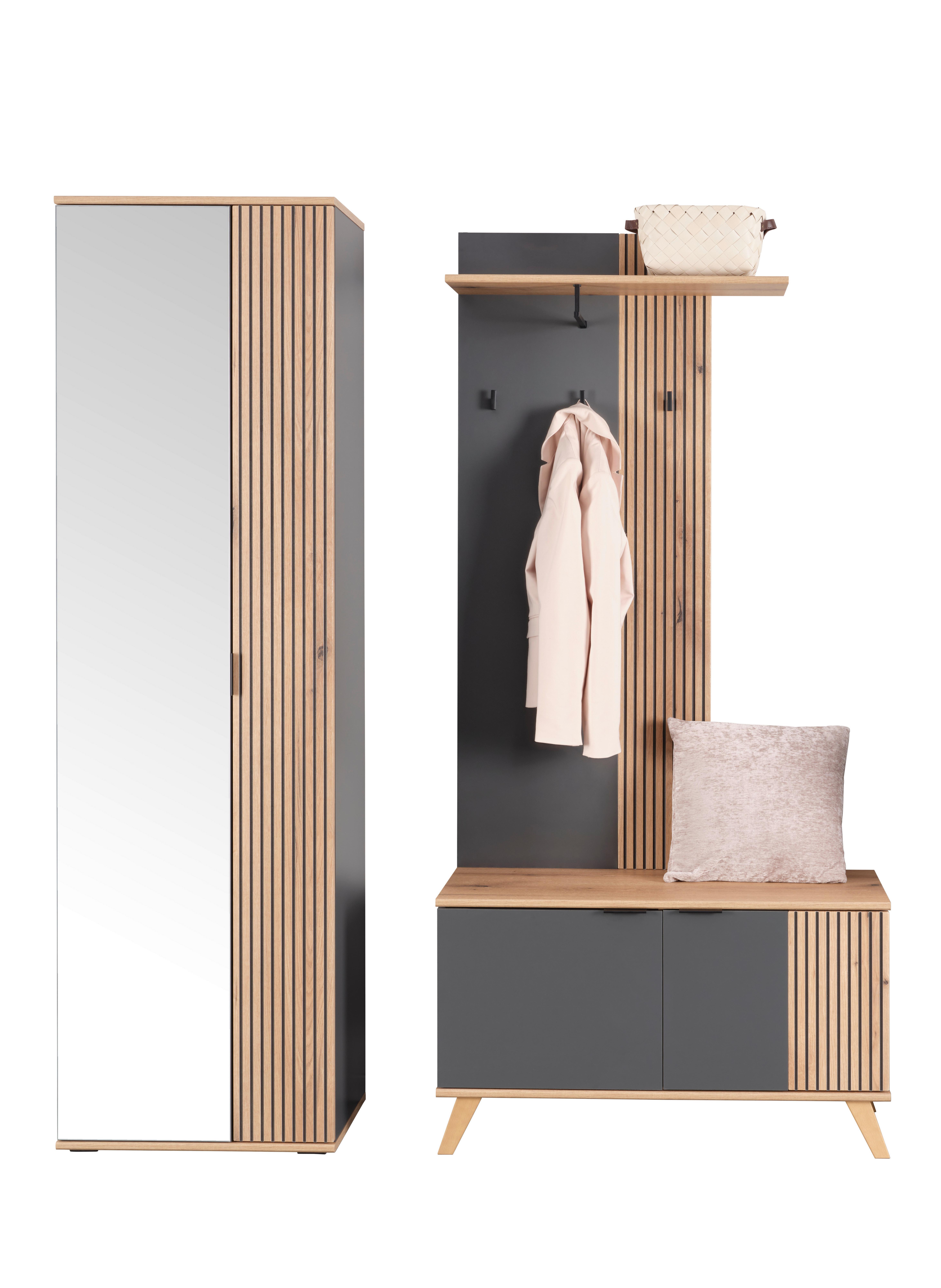 Garderobe Clever Anthrazit /Eichefarben B: 145,5cm - Eichefarben/Anthrazit, MODERN, Holzwerkstoff (145,5/193/38cm)