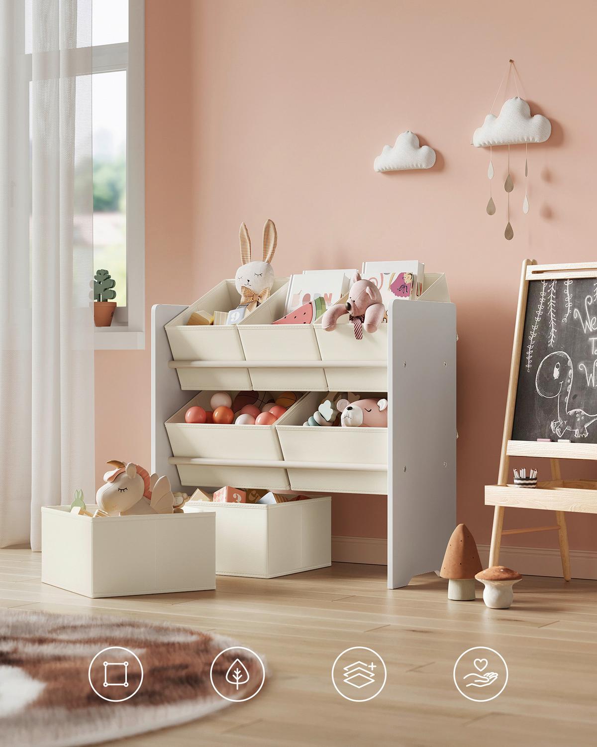 Kinderregal Toy Storage Shelf Weiß/Beige B: 62,5 cm - Beige/Weiß, MODERN, Holzwerkstoff/Textil (62,5/60/29,5cm) - MID.YOU