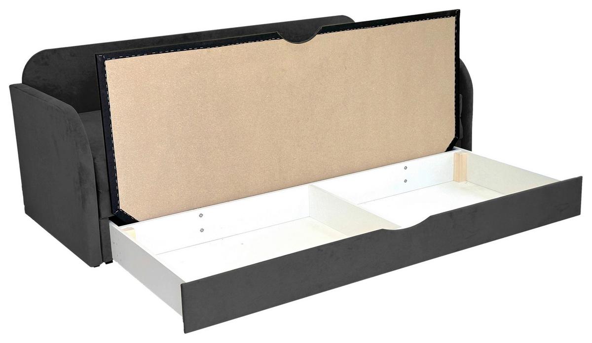 Schlafsofa mit Bettkasten Milan Dunkelgrau B: 203 cm - Dunkelgrau/Schwarz, Design, Textil (203/77/86cm) - MID.YOU