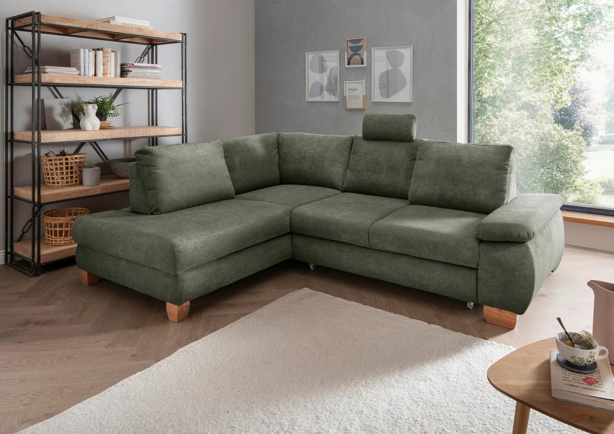 Eckschlafsofa Positano Dunkelgrün S: 206x261 Cm - Wildeiche/Dunkelgrün, MODERN, Textil (206/261cm) - Livetastic