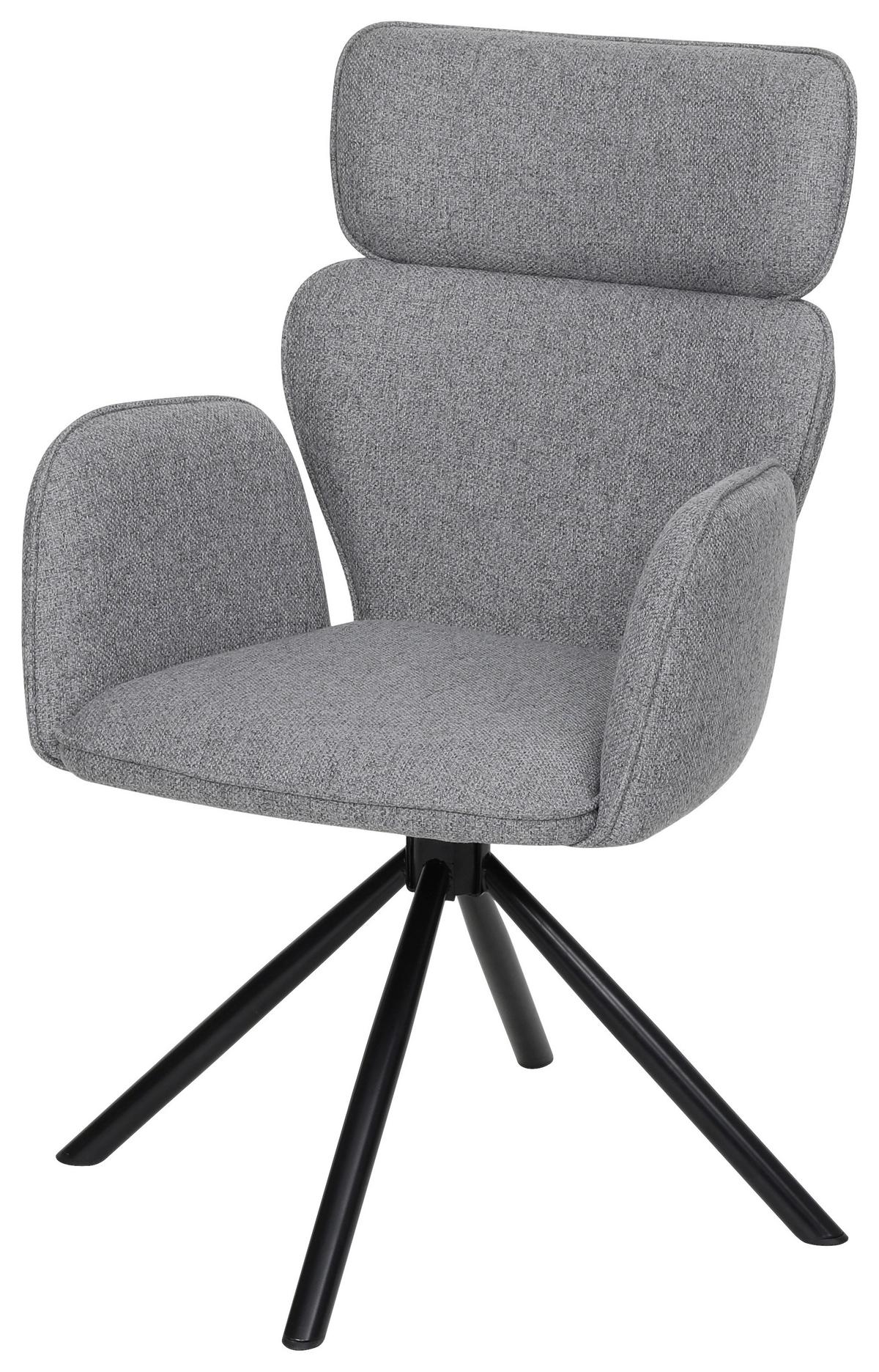 Armlehnstuhl Edda Leinenopitk Dunkelgrau B: 59cm - Dunkelgrau/Schwarz, KONVENTIONELL, Textil/Metall (59/93/61cm)