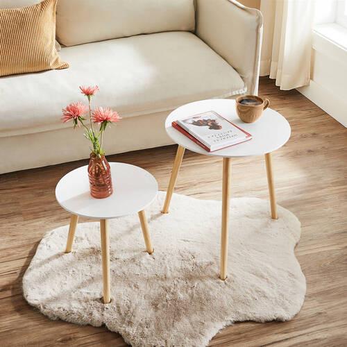 Sada príručných stolíkov biela - biela/prírodná farba, Trend, drevo/kompozitné drevo (35-45/35-45/35-50cm) - Boxxx