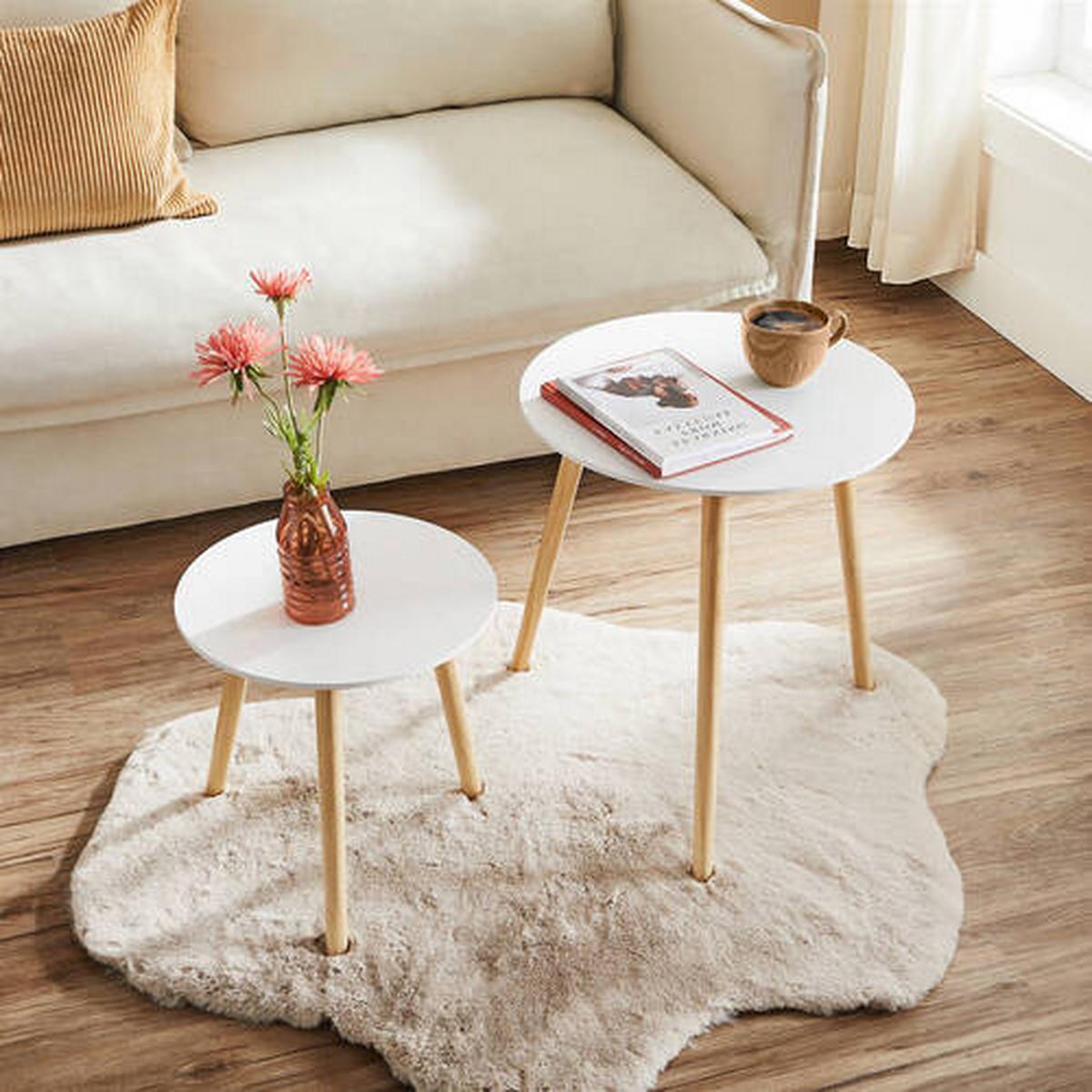 Beistelltisch 2-teiliges Set Weiß, Kieferfarben - Naturfarben/Weiß, Trend, Holz/Holzwerkstoff (35-45/35-45/35-50cm) - Boxxx