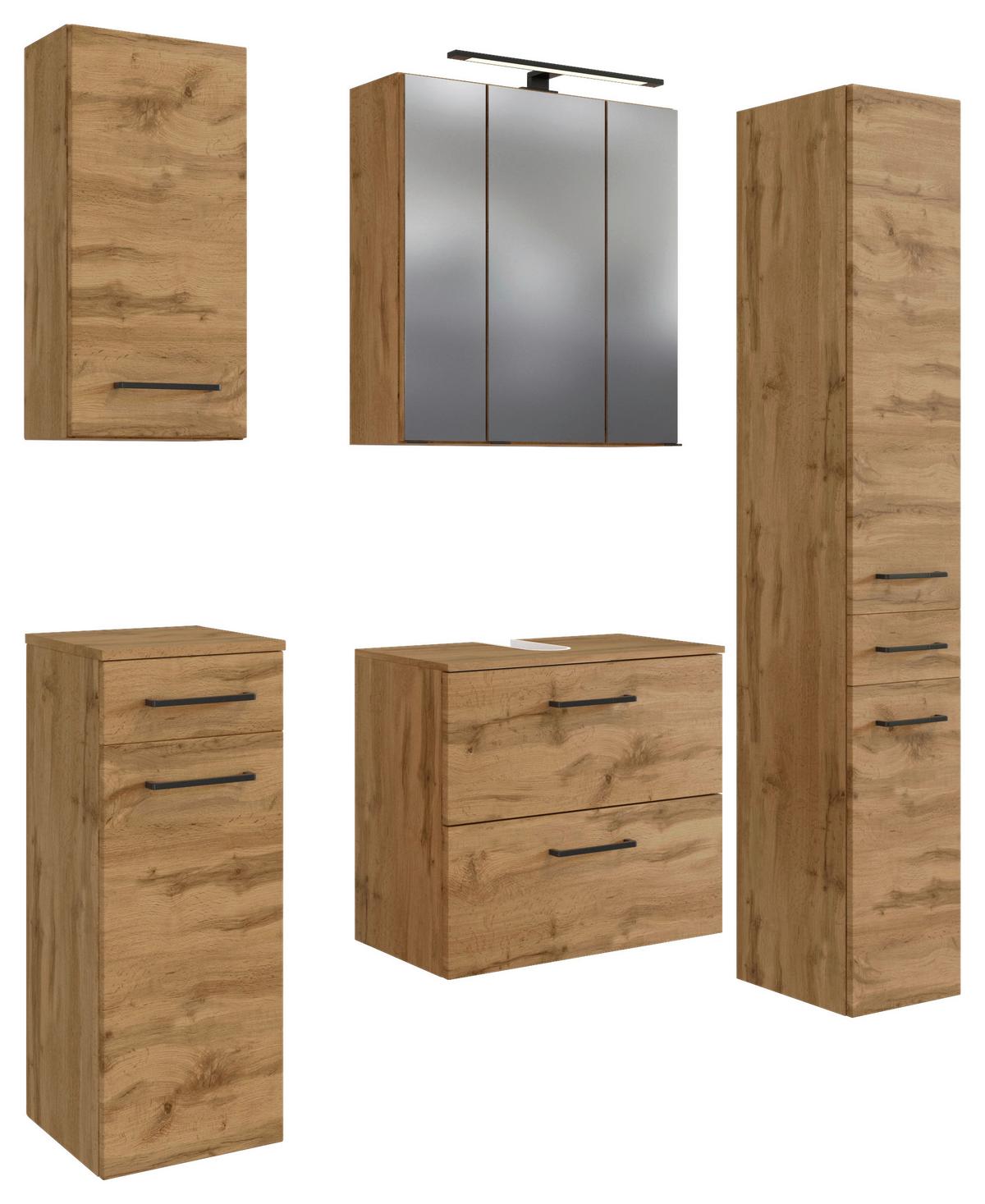 Badmöbel-Set 5-Tlg. Manchester B: 120 cm Eiche Wotan Dekor - Eichefarben, MODERN, Holzwerkstoff (120cm) - Held