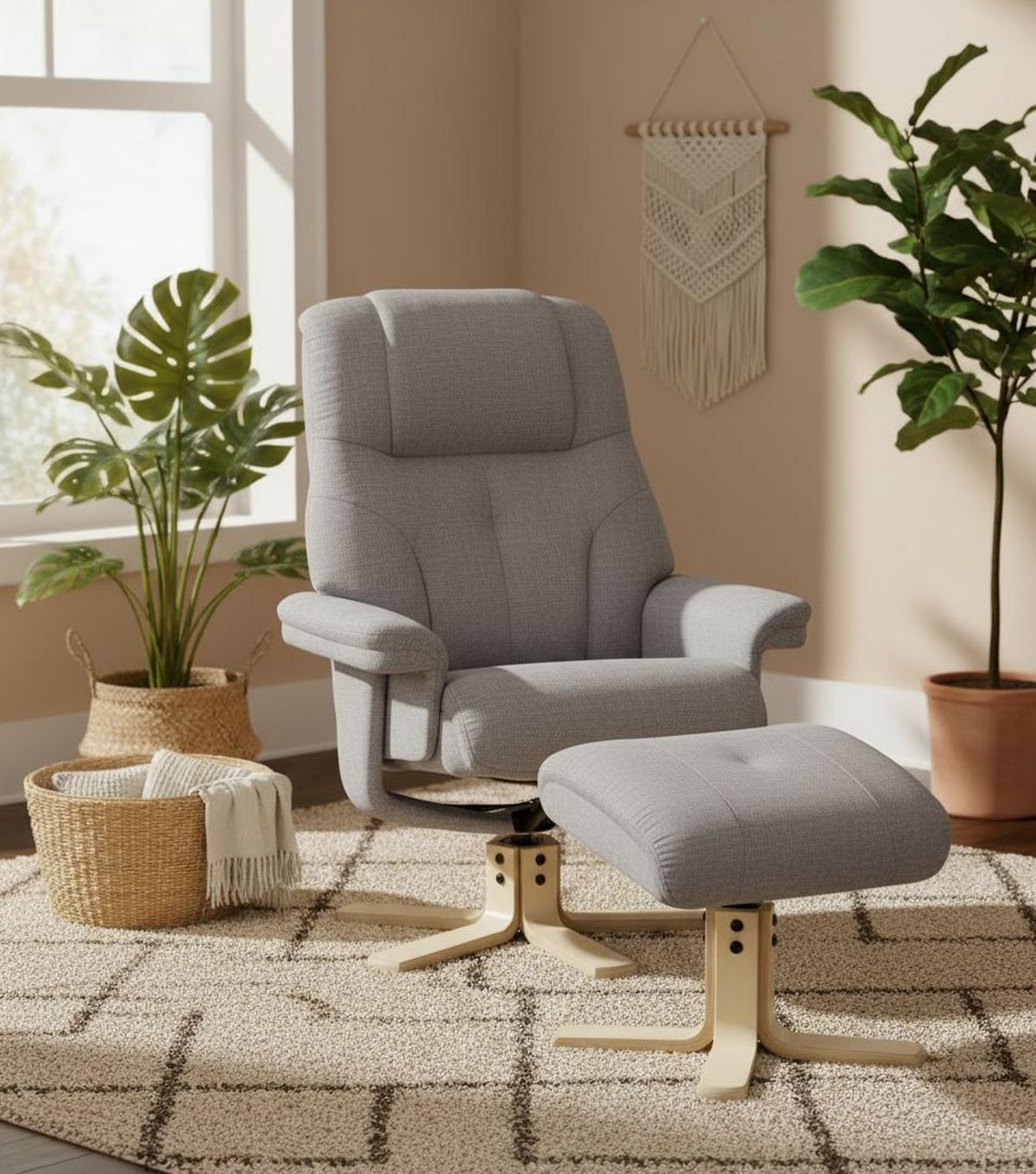 Relxsesselset Serenity Grau B: 80 Cm - Naturfarben/Grau, Design, Holz/Textil (80/109/79cm) - Livetastic