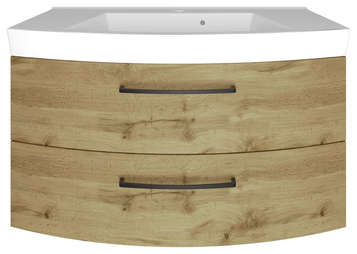 Waschbecken Mit Unterschrank Manchester B:100cm Eiche Dekor - Eichefarben/Weiß, MODERN, Keramik/Holzwerkstoff (100cm) - Held