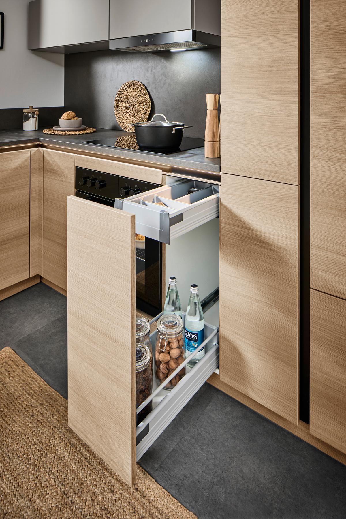 Eckküche Ip2200/ip3150 - Eichefarben/Hellgrau, Design, Holzwerkstoff (185/278cm) - Impuls