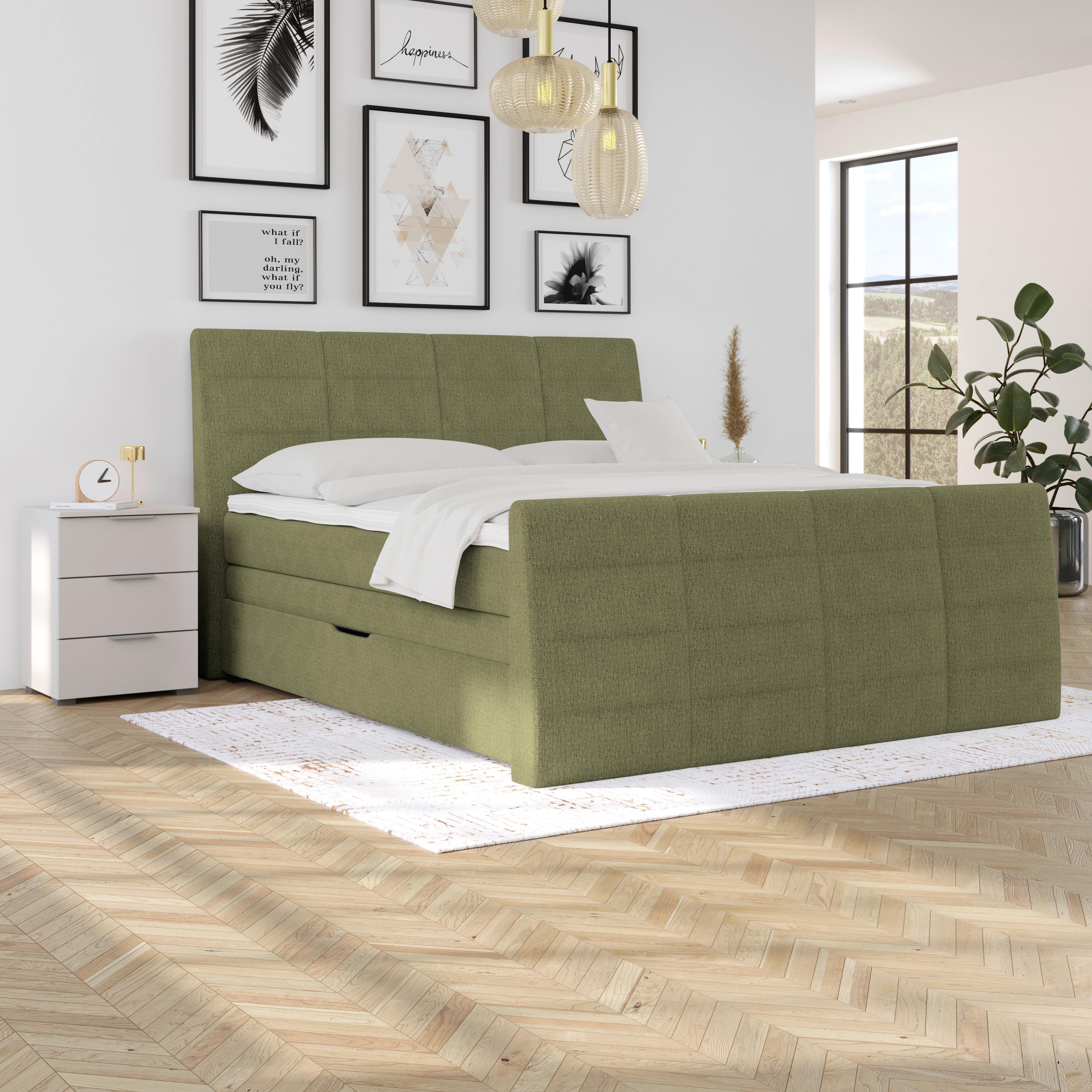 Boxspringbett Libra - Schwarz/Grün, KONVENTIONELL, Textil (160/200cm)