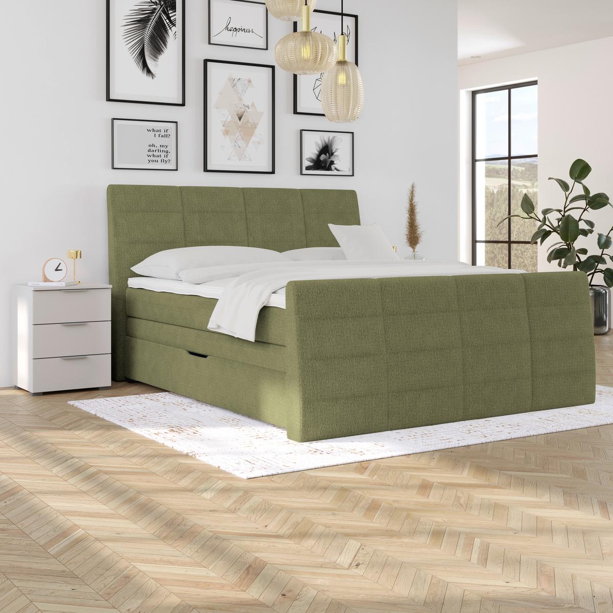 Boxspringbett Libra - Schwarz/Grün, KONVENTIONELL, Textil (160/200cm)