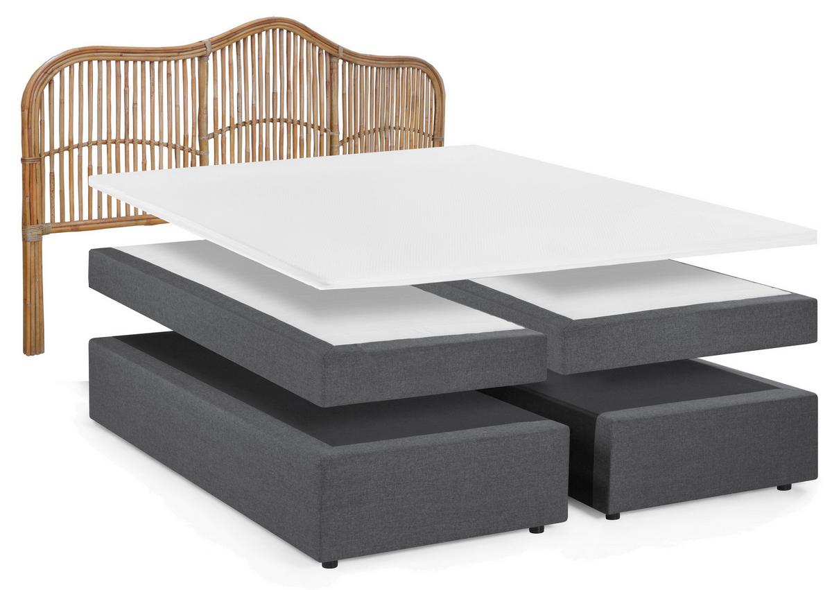 Boxspringbett Naturfarben /Dunkelgrau 180x200cm - Dunkelgrau/Schwarz, Basics, Holz/Textil (180/200cm) - Livetastic