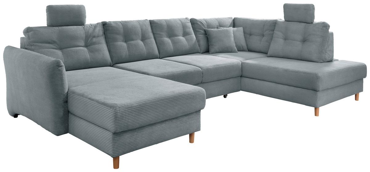 Wohnlandschaft mit Schlaffunktion, Hellblau - Naturfarben/Hellblau, MODERN, Textil (176/338-352/206cm) - Livetastic