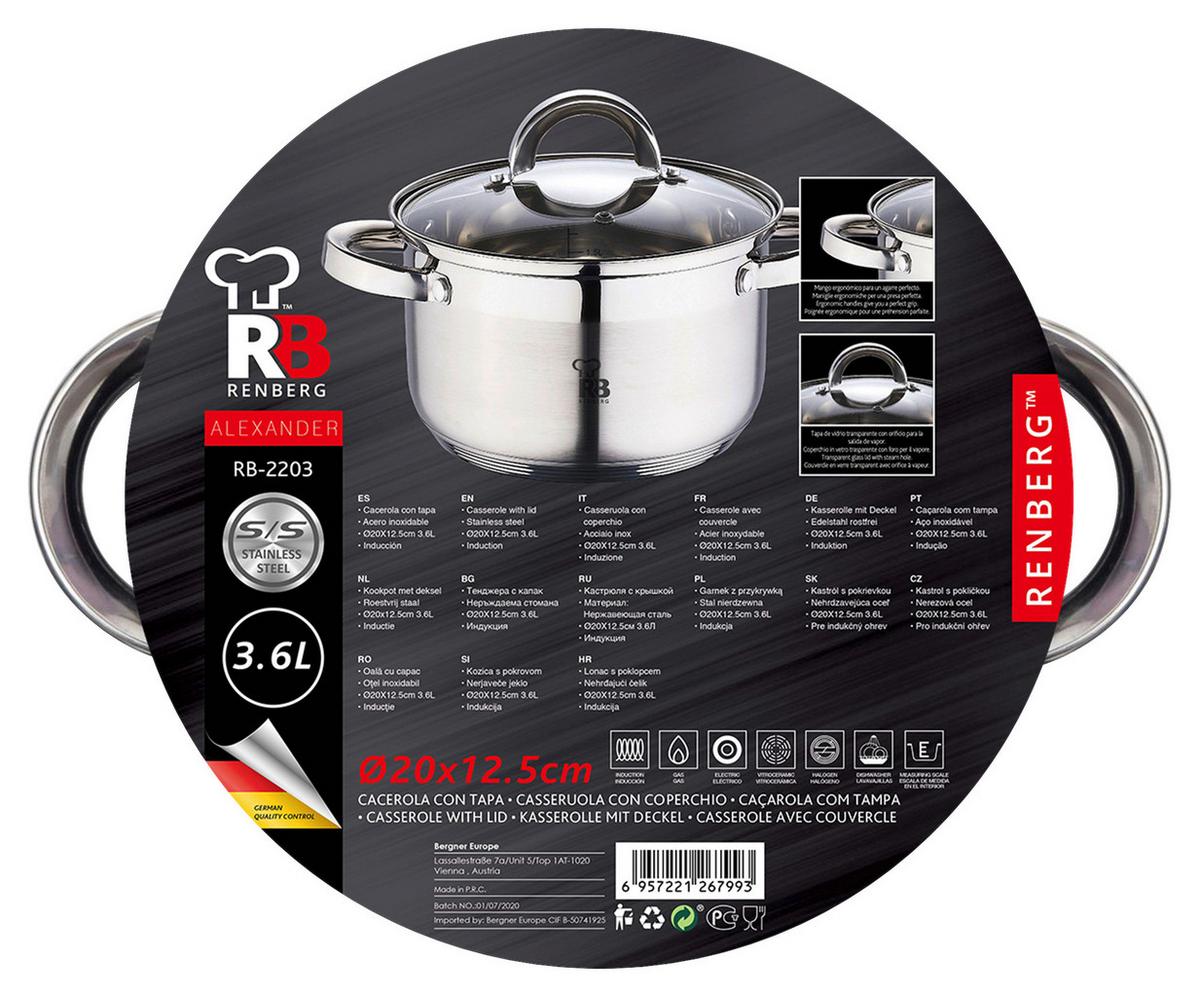 Kochtopf Alexander 3,6 Liter Edelstahl, Leichte Reinigung - Silberfarben, Basics, Glas/Metall (20cm)