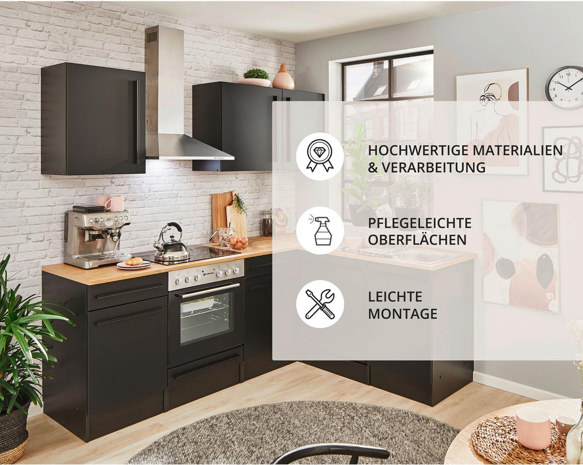 Eckküche Jazz 8 220 Schwarz S: 220x175 Cm - Eichefarben/Schwarz, LIFESTYLE, Holzwerkstoff (220/175/60/60cm) - MID.YOU