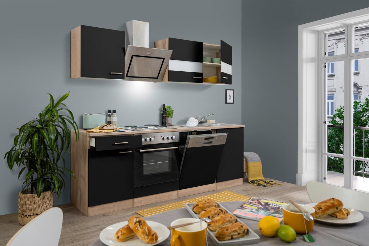 Küchenblock Merle Küchenblock 220 Cm - Eichefarben/Schwarz, Basics, Holzwerkstoff (220cm) - Respekta