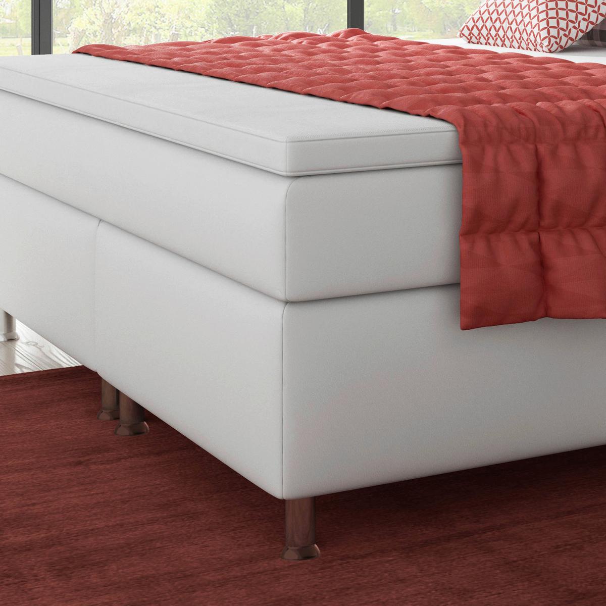 Boxspringbetten Mit Topper 180x200 Cm Ancona F - Silberfarben/Weiß, KONVENTIONELL, Leder/Textil (180/115/210cm) - MID.YOU
