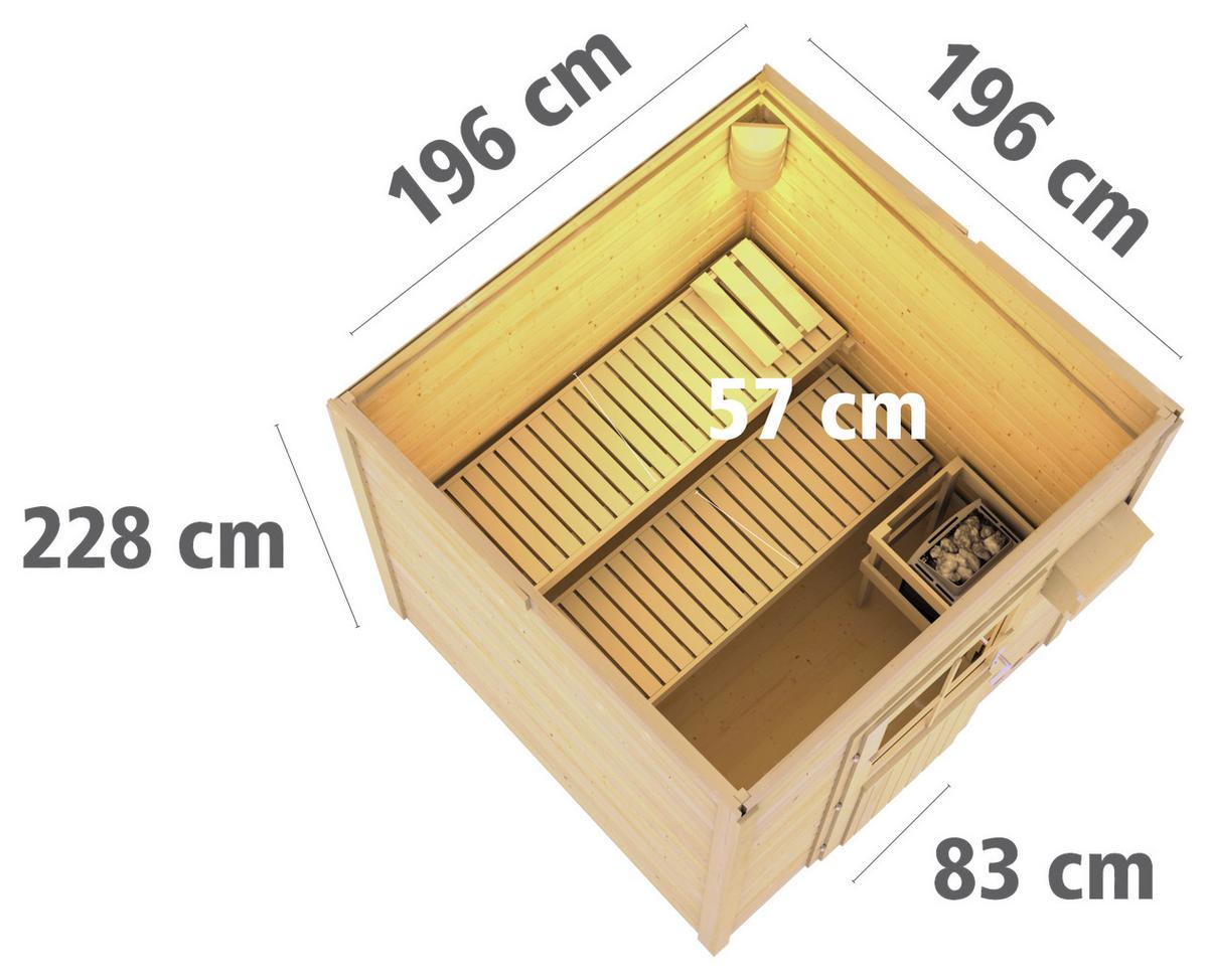 Sauna Dijon Mit Ext. Steuerung 9-Kw-Ofen Inkl. Diabassteine - Naturfarben, MODERN, Holz (196/228/196cm) - Karibu