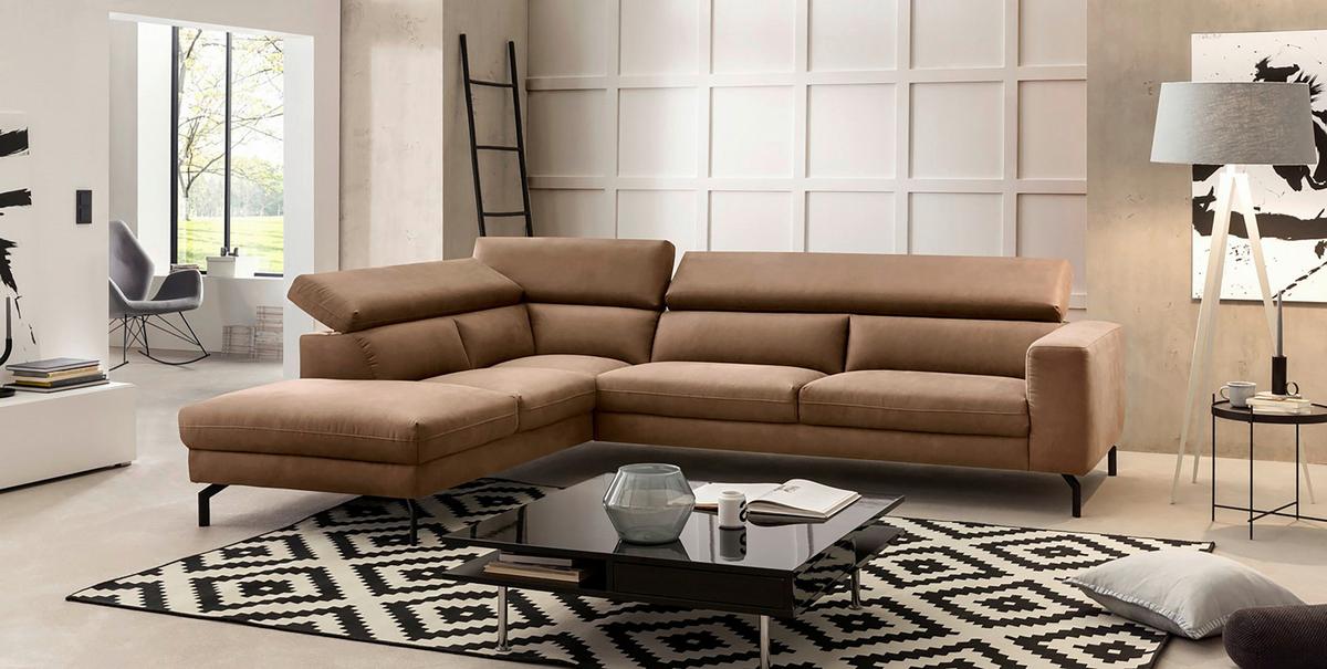 Ecksofa California - Schwarz/Braun, MODERN, Textil (233/305cm) - Trendmanufaktur