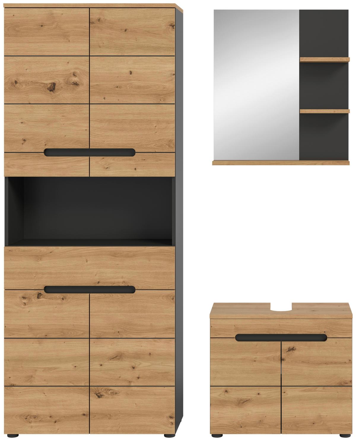 Badezimmer Eiche Artisan Dekor B: 139 Cm - Schwarz/Eiche Artisan, MODERN, Glas/Holzwerkstoff (139cm) - MID.YOU
