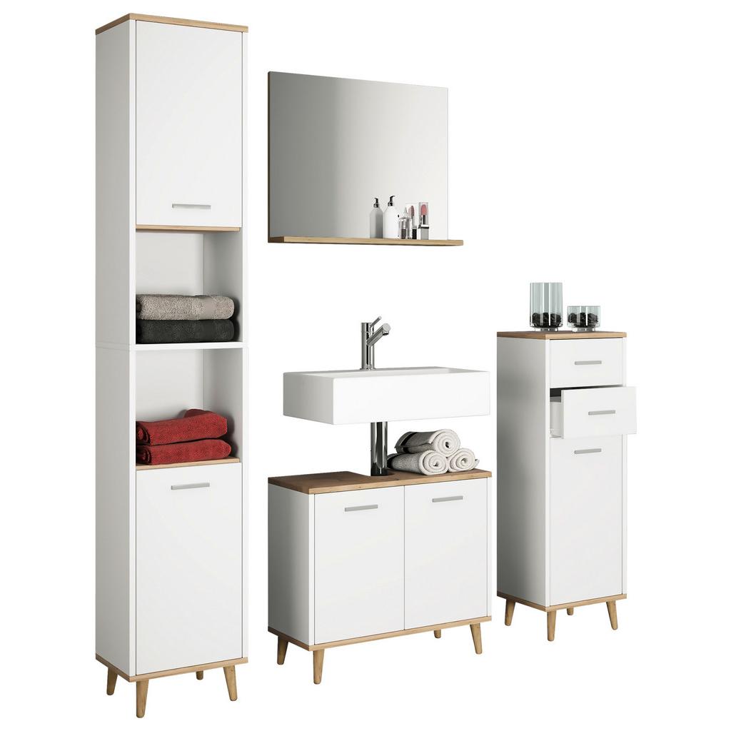 Bademöbel-Set 4-teilig Landos B: 144 cm Weiß/Eiche Dekor