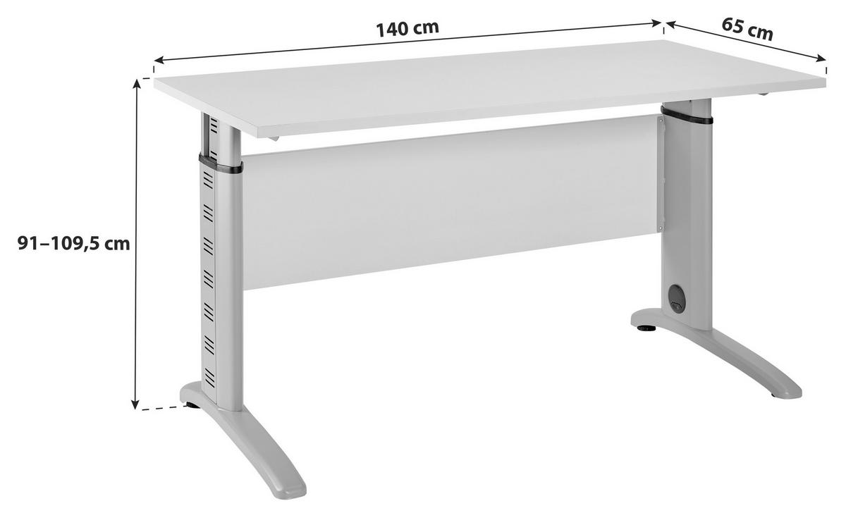 Schreibtisch höhenverstellbar B 140cm Serie 1210, Trüffel - Eichefarben/Silberfarben, Basics, Holzwerkstoff/Metall (140/65/91-109,5cm) - MID.YOU