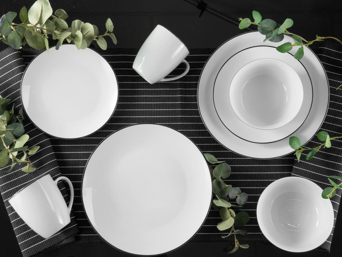Kombiservice Porzellan 4 Personen Geschirr Set - Schwarz/Weiß, Basics, Keramik (34,5/32/32,5cm) - Creatable