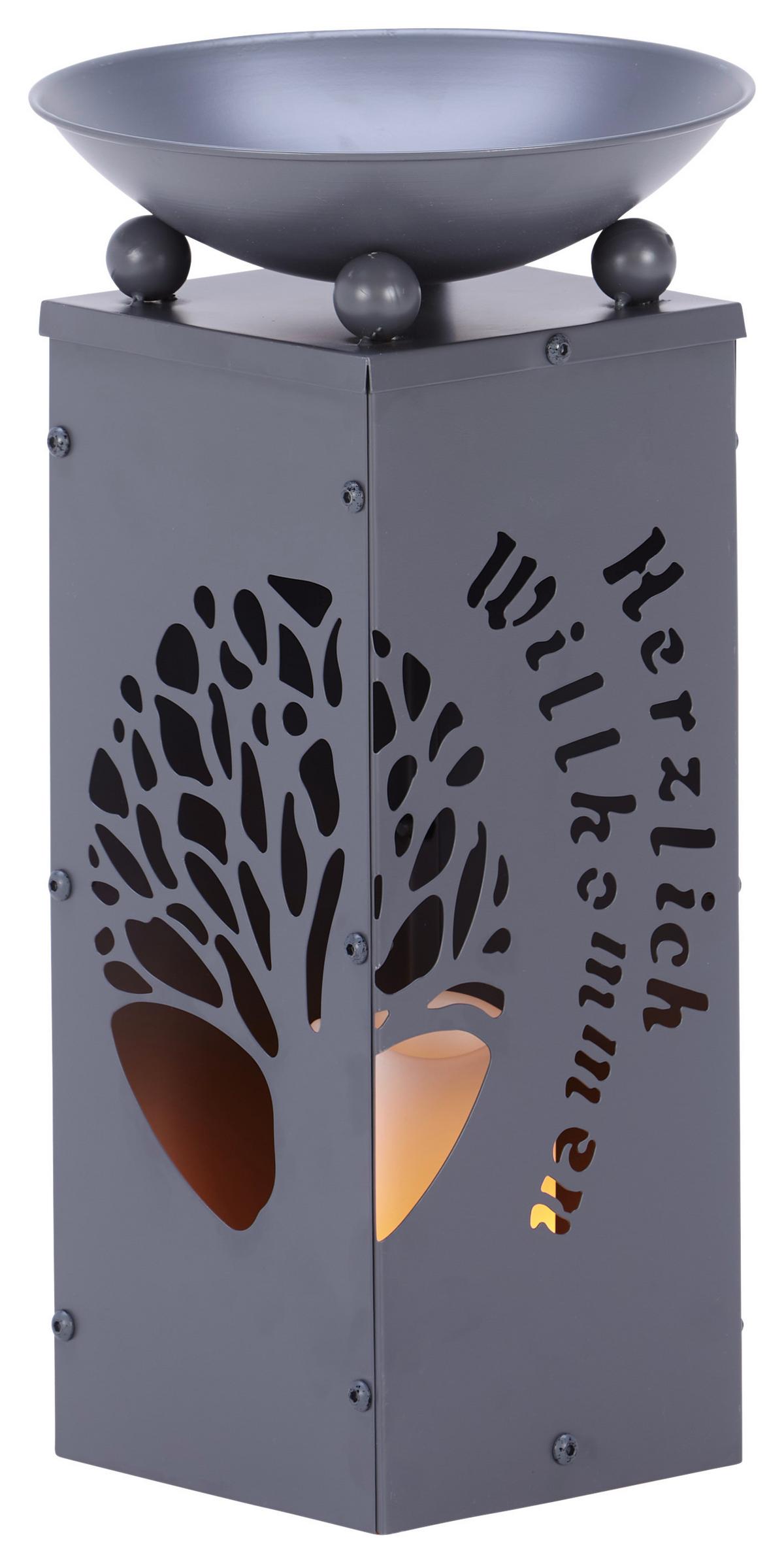 Dekosäule Mit Schale Welcome H: 39 Cm - Grau, Basics, Metall (21/21/39cm)