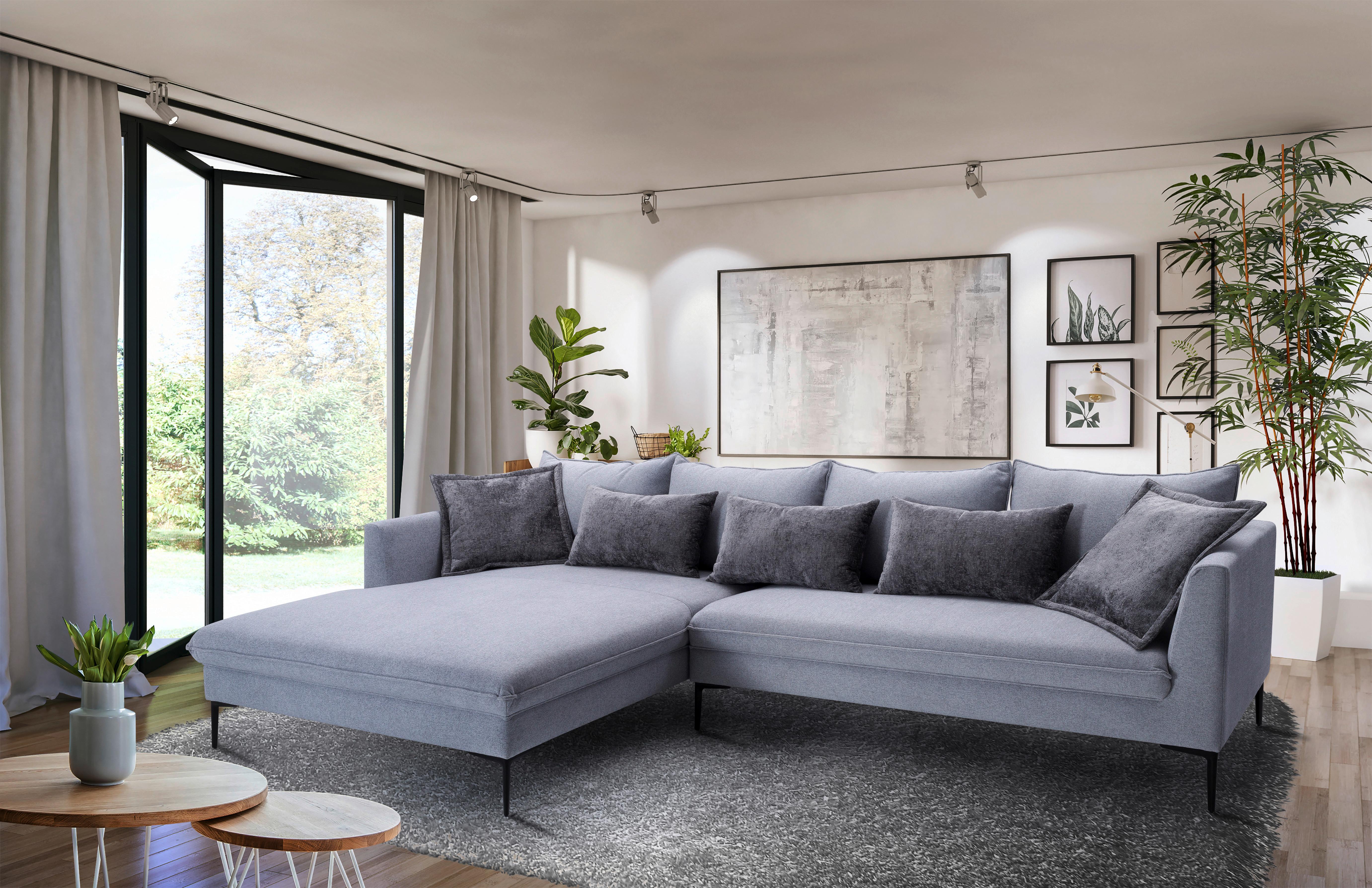 Ecksofa Piazza Grau S: 187x321 cm - Dunkelgrau/Schwarz, Design, Textil (187/321cm) - Livetastic