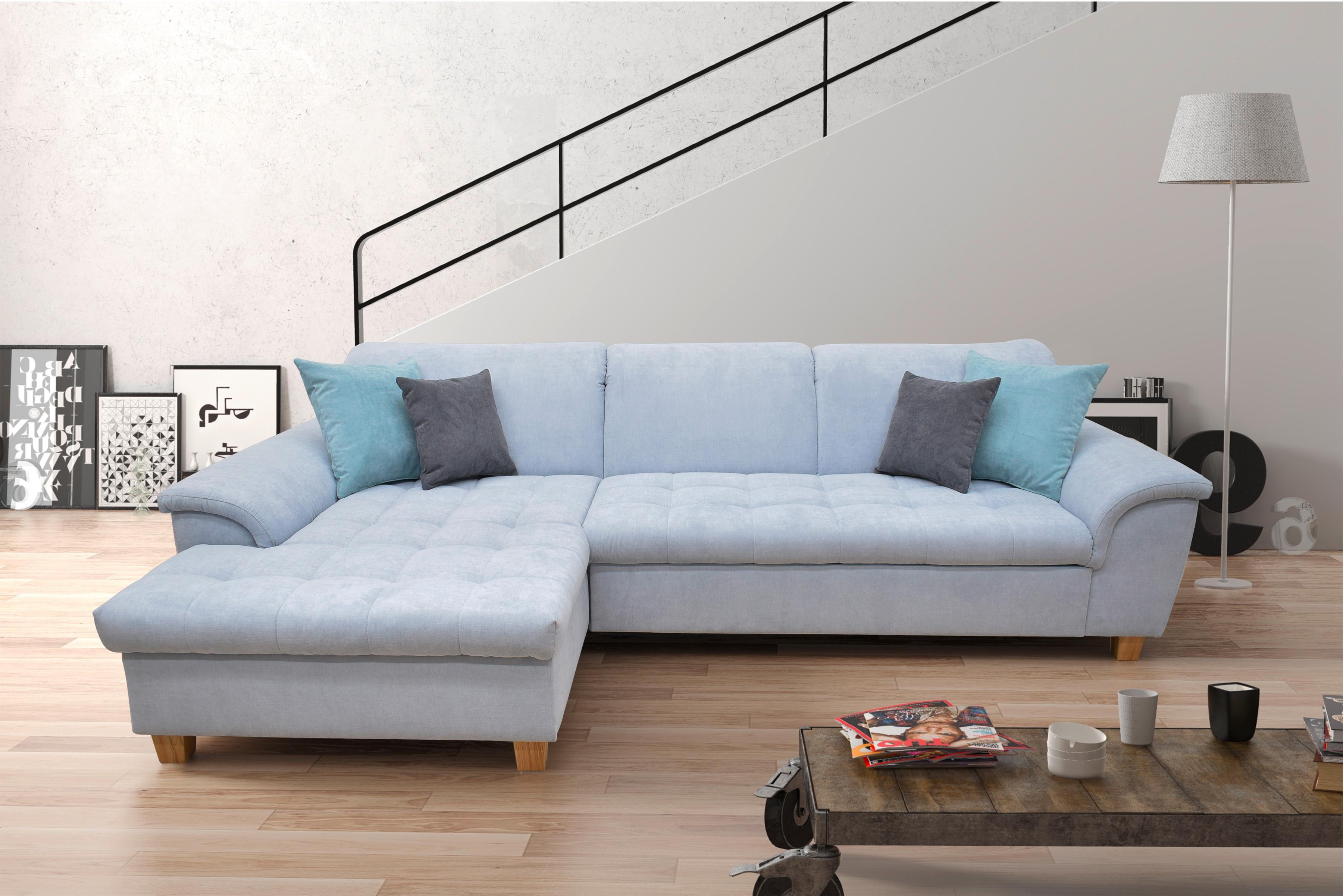 Ecksofa Mit Schlaffunktion & Bettkasten Franzi Pastellblau - Pastellblau/Eichefarben, KONVENTIONELL, Textil (170/279cm) - MID.YOU