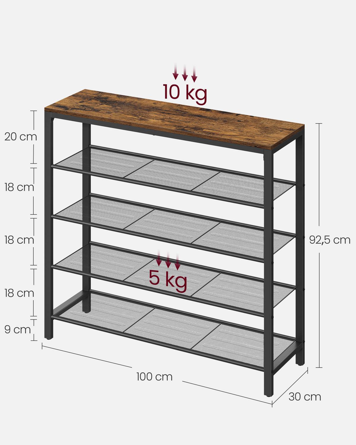 Schuhablage Platz für 16 Schuhpaare, B: 100 cm - Schwarz/Braun, Trend, Holzwerkstoff/Metall (100/92,5/30cm) - Boxxx