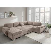 Wohnlandschaft Terana mit Schlaffunktion Beige - Chromfarben/Beige, KONVENTIONELL, Textil (157/305/219cm) - Livetastic