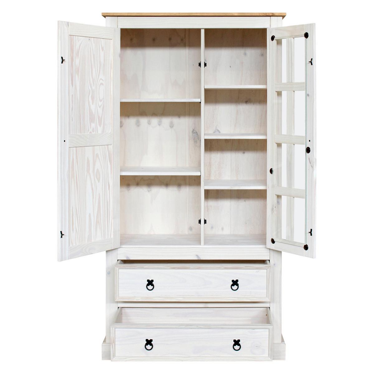 Vitrine Weiß B: 100cm - Klar/Weiß, Natur, Glas/Holz (100/190/41cm) - Livetastic