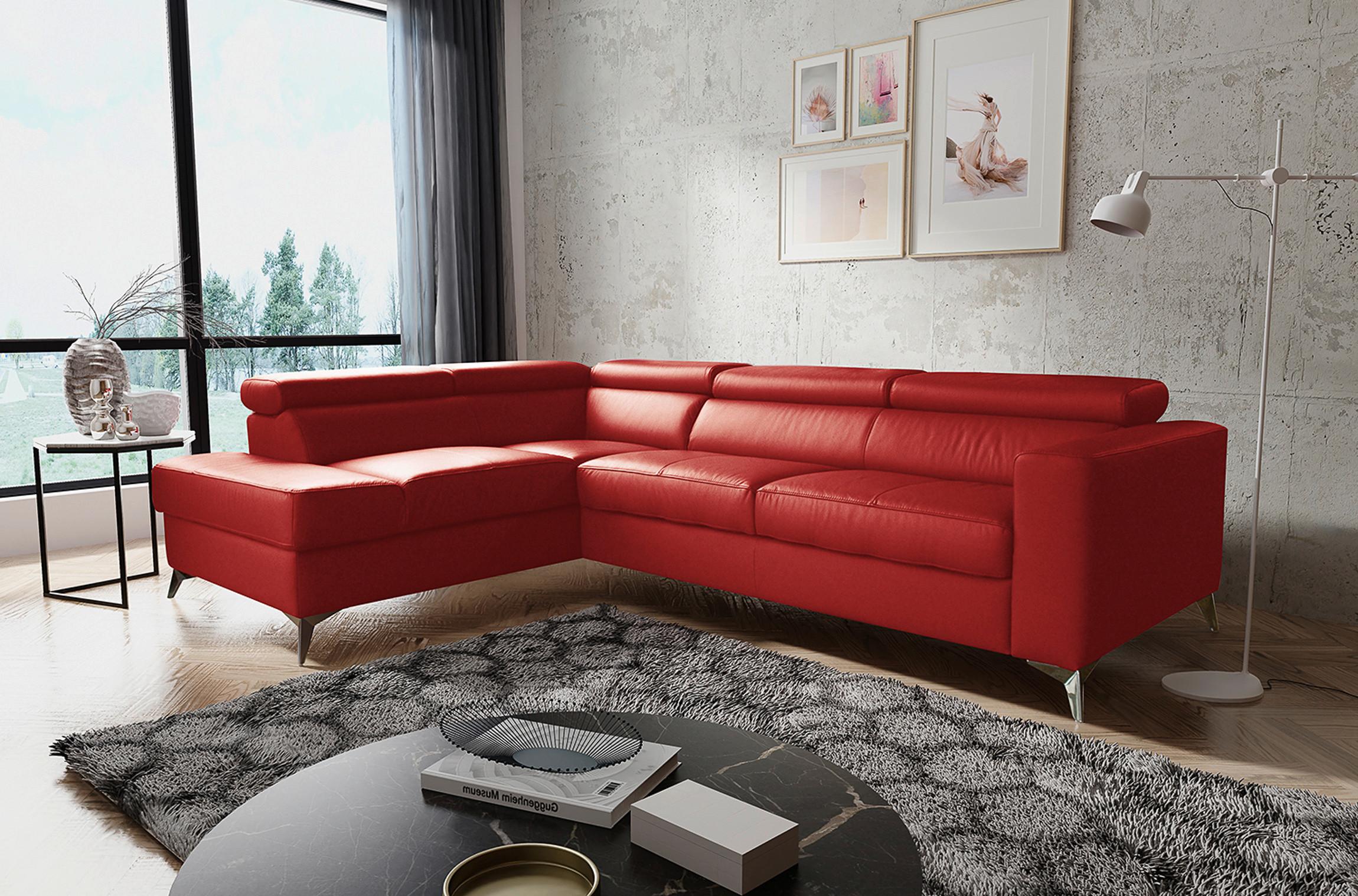 Ecksofa Mondo, Rot S: 208x286 Cm - Chromfarben/Rot, Design, Leder/Textil (208/286cm) - Livetastic