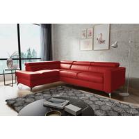Ecksofa Mondo, Rot S: 208x286 Cm - Chromfarben/Rot, Design, Leder/Textil (208/286cm) - Livetastic