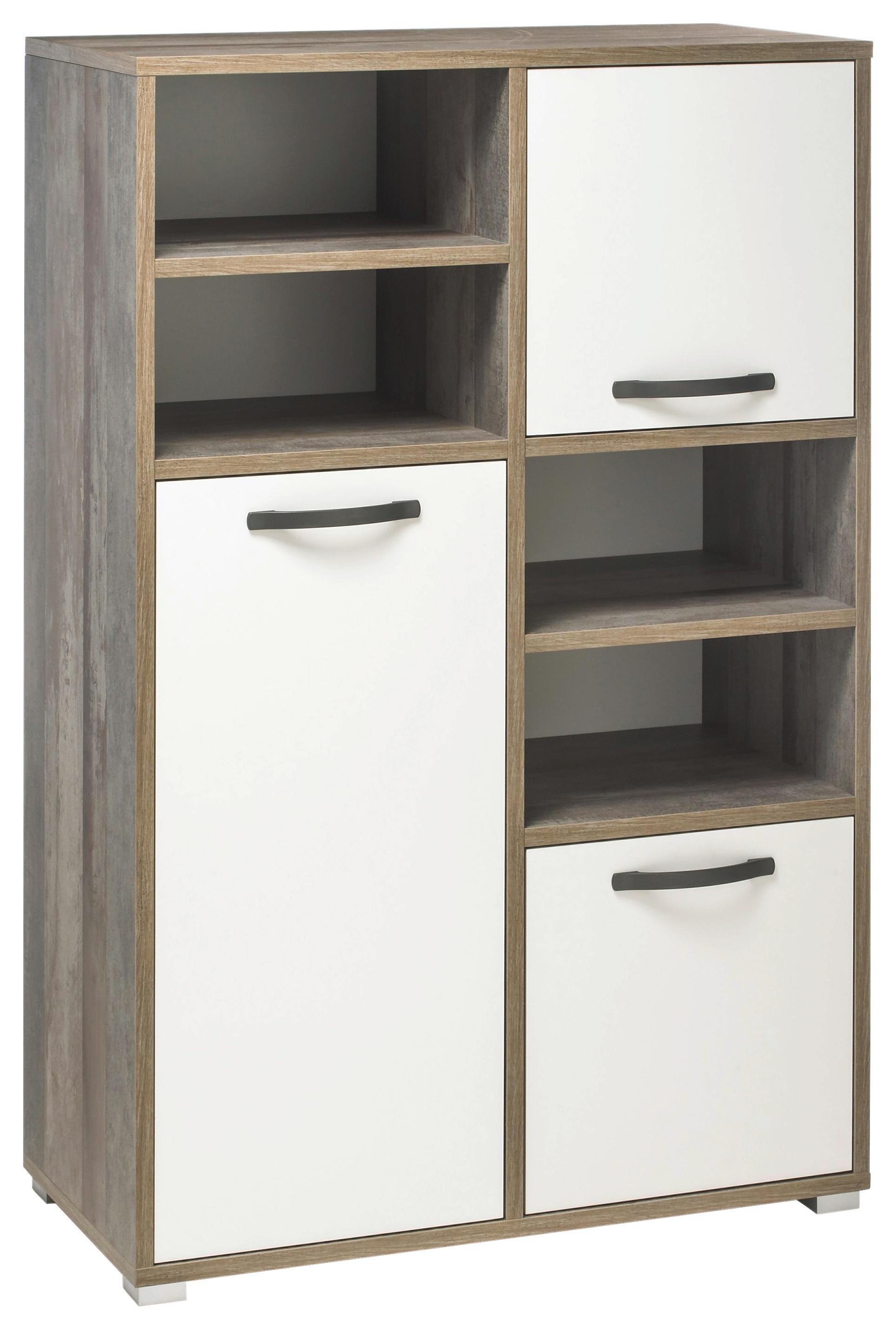 Highboard Moon B: 95 cm Buche Dekor/Weiß - Silberfarben/Weiß, MODERN, Holzwerkstoff (95/146/46cm)