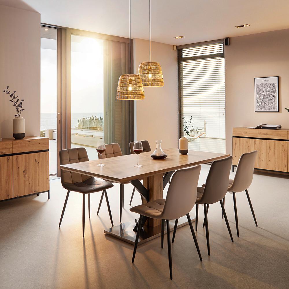 Jedálenský stôl KLEMENTIN 180x90 cm - čierna/farba ušľachtilej ocele, Modern, kov (180/90/76cm) - Bessagi Home