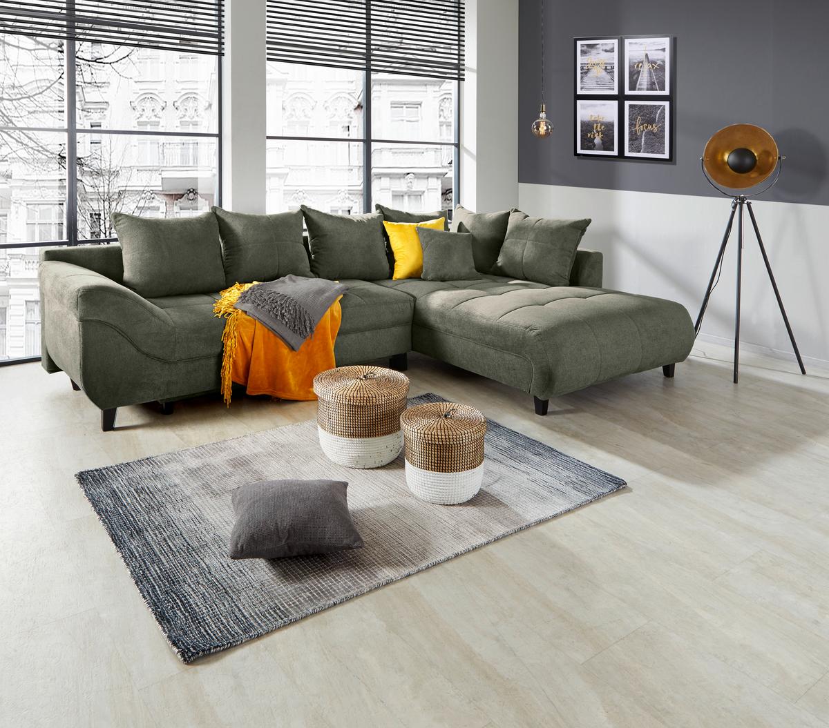 Ecksofa Mendoza - Schwarz/Grau, Design, Textil (309/197cm) - Ondega