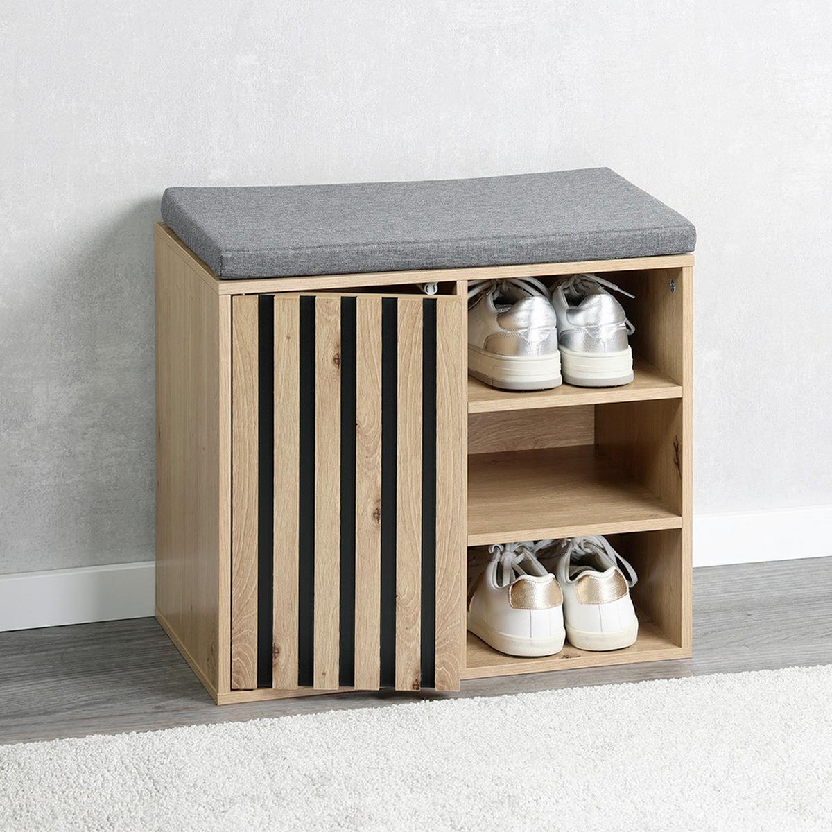 GARDEROBENBANK Eiche/Grau B: 51,5cm - Eichefarben/Schwarz, Basics, Holzwerkstoff/Textil (51,5/48/29,5cm) - Kesper