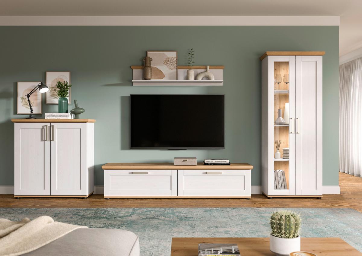 Wohnwand Verona Lärchefarben /Eiche Dekor B: 336cm - Lärchefarben/Schwarz, Design, Holzwerkstoff (336/161/40cm) - Livetastic