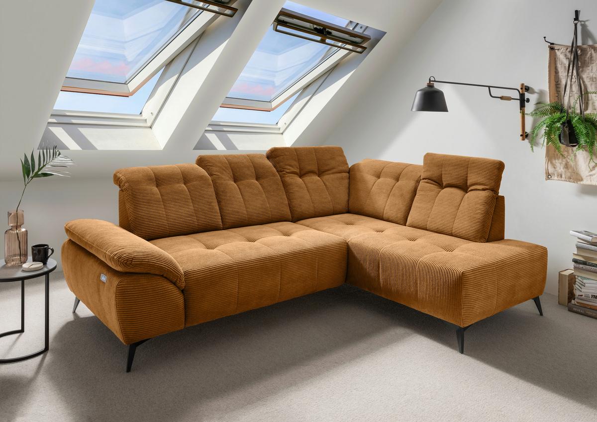 Ecksofa Fiore Goldfarben S: 272x200 cm - Goldfarben/Schwarz, MODERN, Textil (272/200cm) - Livetastic