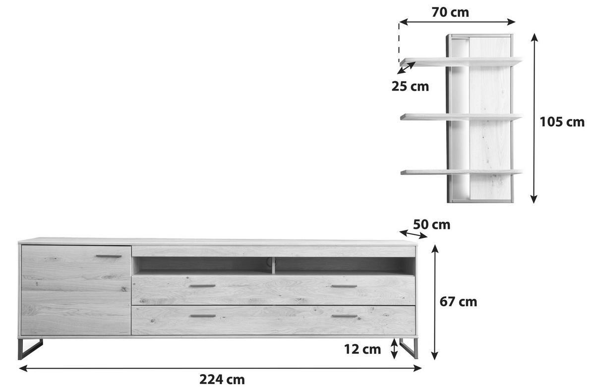 Wohnkombination teilmassiv 2--teilig. Portland Eichefarben - Eichefarben/Schwarz, Design, Holz/Holzwerkstoff (265/183/50cm) - Livetastic