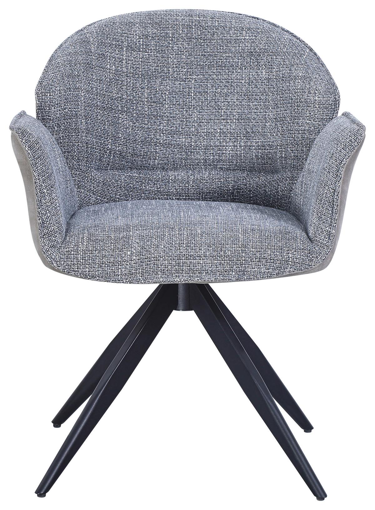 Armlehnstuhl Hilda Grau drehbare Sitzfläche 2er-Set - Schwarz/Grau, MODERN, Textil/Metall (61/81/60cm) - MID.YOU