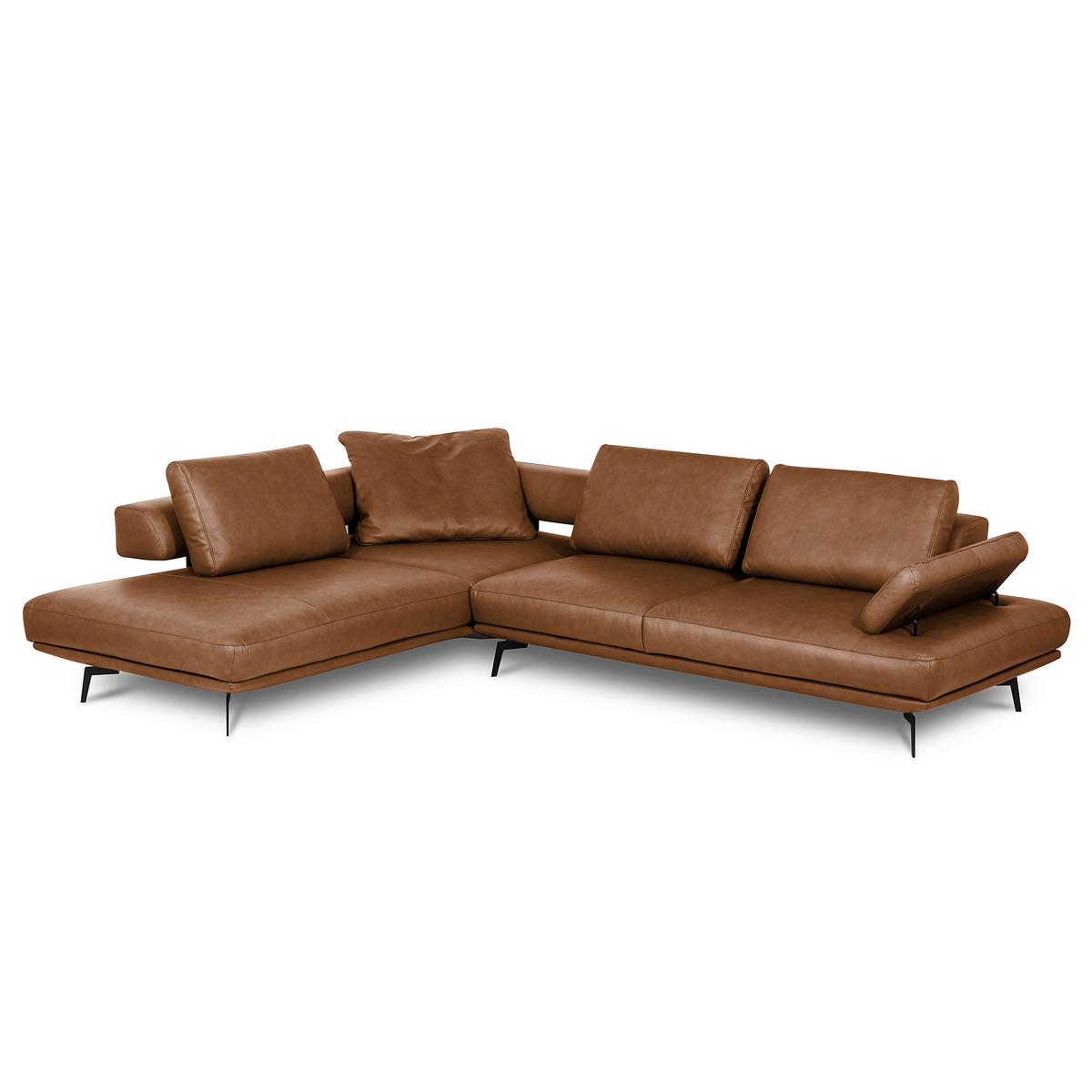 Ecksofa Como Echtleder Cognac 237x306 - Cognac/Schwarz, Design, Leder (237/306cm) - Livetastic