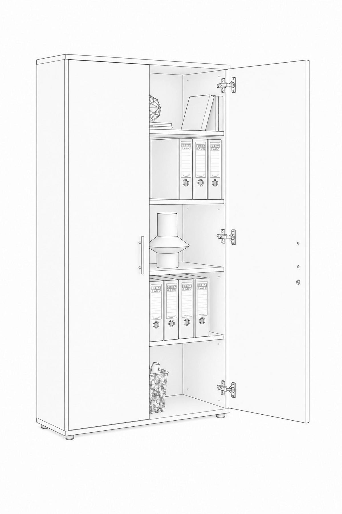 Aktenschrank Office Edition Weiß HG/Eiche Dekor B: 84,4cm - Weiß Hochglanz/Sonoma Eiche, MODERN, Holzwerkstoff (84,4/185,6/33cm) - MID.YOU