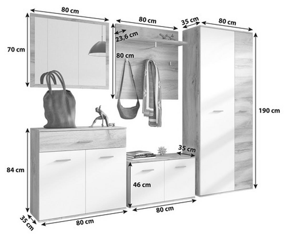 Předsíň IRYS - bílá/barvy dubu, Basics, kompozitní dřevo/sklo (240/190/35cm) - P & B