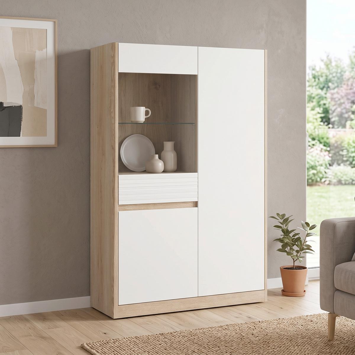 Highboard Brilon Eichefarben/Weiß B: 100,7 cm - Eichefarben/Schwarz, KONVENTIONELL, Glas/Holzwerkstoff (100,7/154,5/40,3cm) - MID.YOU