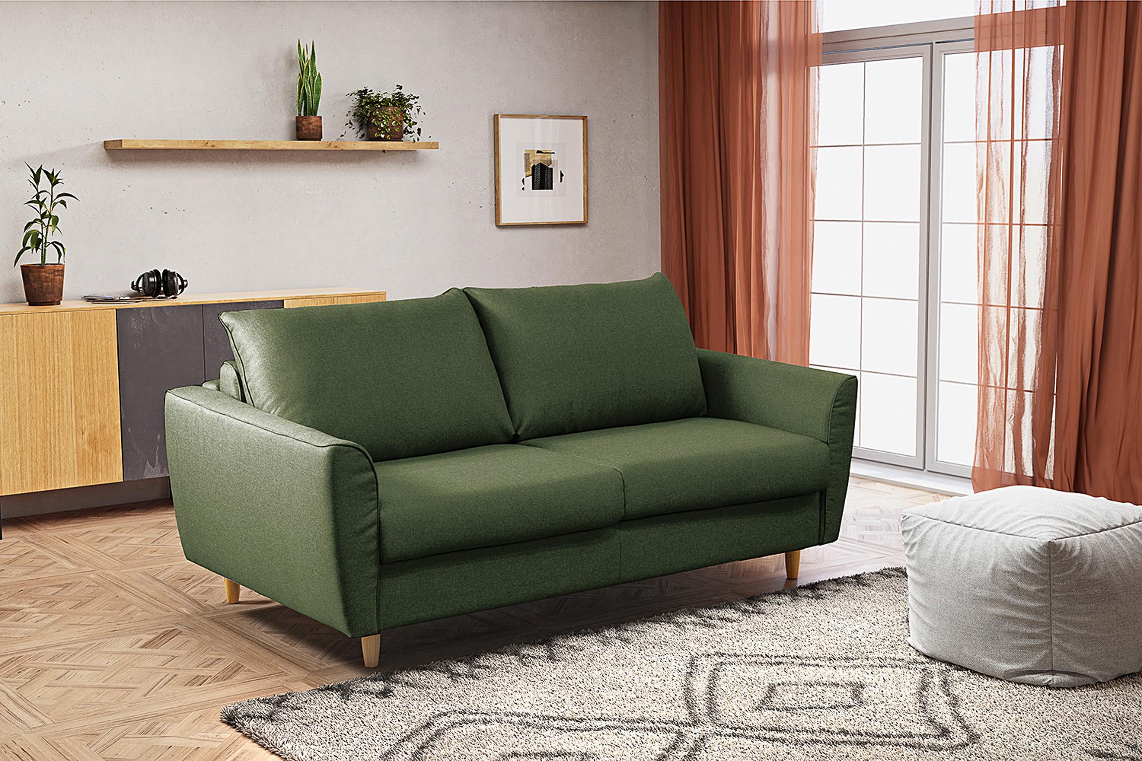 Schlafsofa Winter Dunkelgrün B: 195 cm - Dunkelgrün/Buchefarben, Design, Textil (195/90/102cm) - Livetastic
