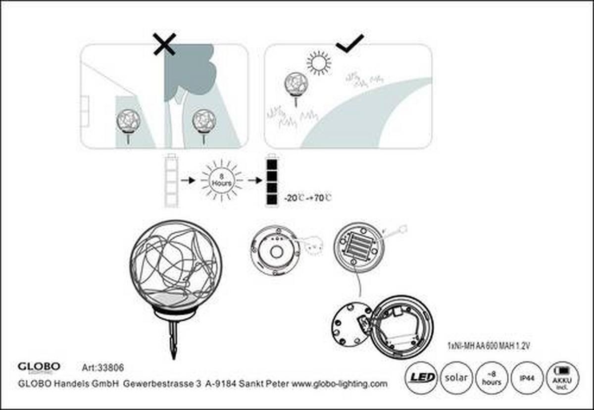 Solarleuchte 33806 - Grau, Basics, Kunststoff (20/30cm) - Globo
